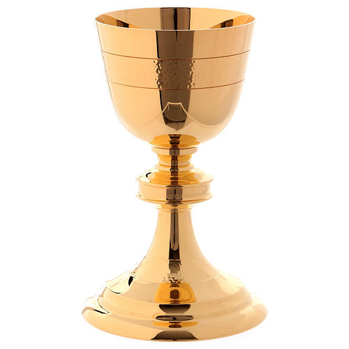 Chalice, paten and ciborium Molina in classic style hammered by hand in golden brass 2