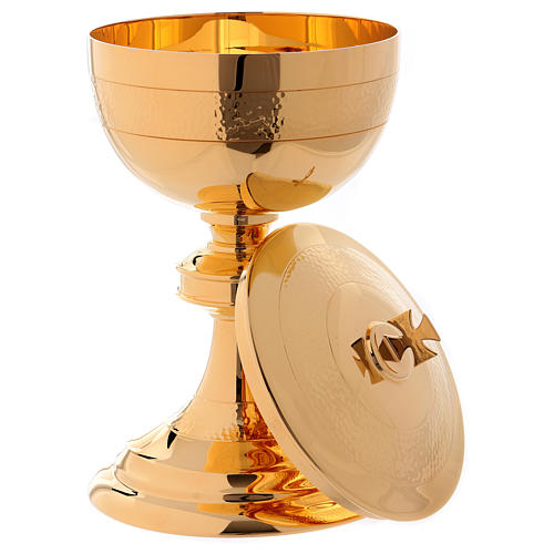 Chalice, paten and ciborium Molina in classic style hammered by hand in golden brass 5