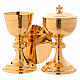 Chalice, paten and ciborium Molina in classic style hammered by hand in golden brass s1