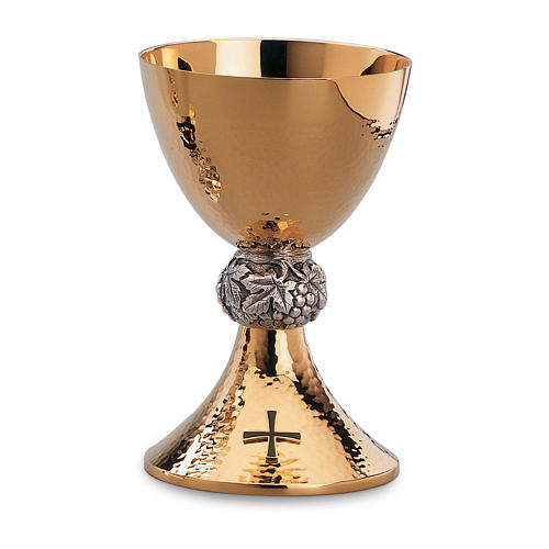 Chalice and paten Molina in classic style with green enameled details in silver brass 1