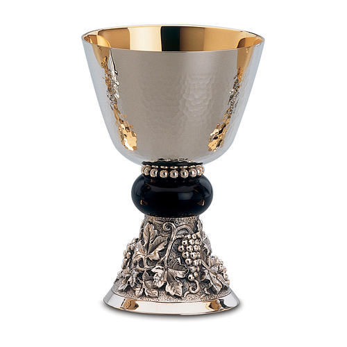 Chalice, paten and ciborium Molina classic style with pearl collar and grapes design in silver brass 1