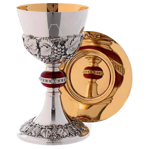 Calice Patena e Pisside Molina Classico nodo rosso e uva coppa argento 925 1