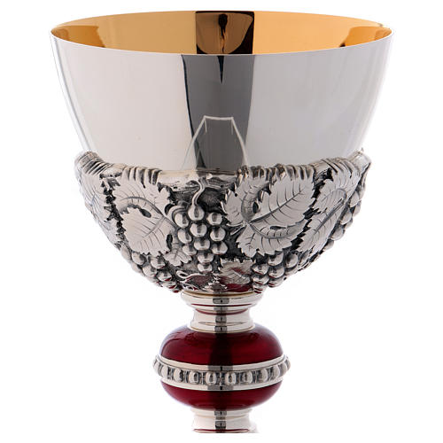 Calice Patena e Pisside Molina Classico nodo rosso e uva coppa argento 925 2