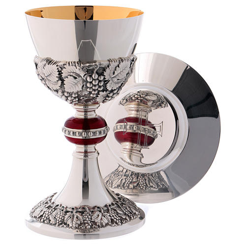 Calice Patena e Pisside Molina Classico nodo rosso e uva coppa argento 925 3