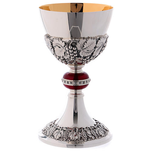 Calice Patena e Pisside Molina Classico nodo rosso e uva coppa argento 925 4