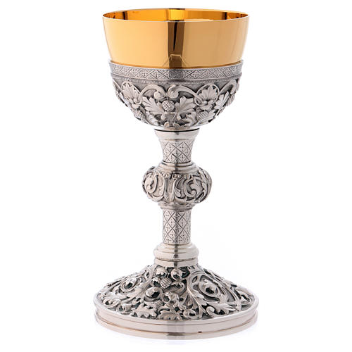 Chalice and paten Molina classic style with bas relief and medallions in silver brass 4