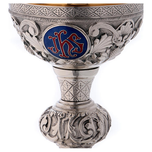 Chalice and paten Molina classic style with bas relief and medallions in silver brass 5