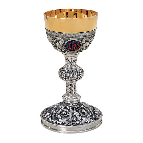 Chalice and paten Molina classic style with bas relief ,medallions and cup in 925 sterling silver 1