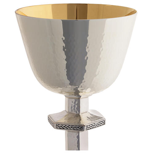 Kelch Ziborium und Patene Molina sechseckige Basis blaue Kreuz versilberten Messing 2
