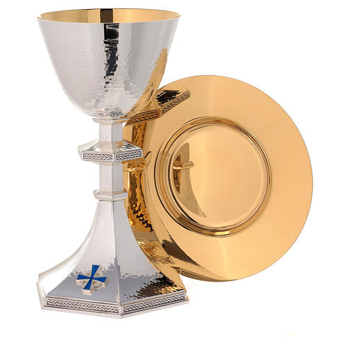 Chalice and paten Molina classic style in English with blue enameled cross and 925 sterling silver cup 1