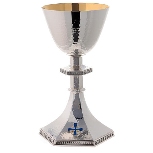 Chalice and paten Molina classic style in English with blue enameled cross and 925 sterling silver cup 2