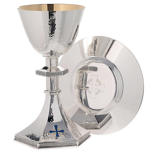 Chalice and paten Molina classic style in English with blue enameled cross and 925 sterling silver cup 5