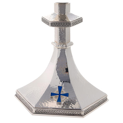 Chalice and paten Molina classic style in English with blue enameled cross and 925 sterling silver cup 7