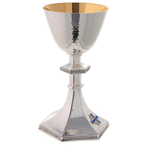 Chalice and paten Molina classic style in English with blue enameled cross and 925 sterling silver cup 9