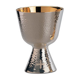Chalice, paten and ciborium Molina contemporary style with shiny finish and cross in silver brass