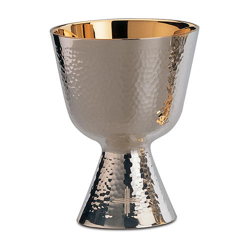 Chalice, paten and ciborium Molina contemporary style with shiny finish and cross in silver brass 1