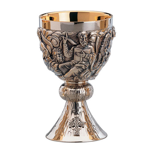 Chalice and paten Molina contemporary style with the four evangelists and cup in silver brass 1