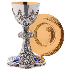 Chalice, paten and ciborium for offertory Molina with Gothic decoration and medallions in 925 solid sterling silver