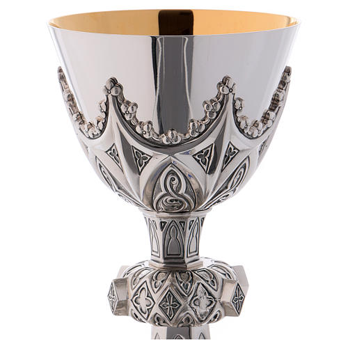 Chalice, paten and ciborium for offertory Molina with Gothic decoration and medallions in 925 solid sterling silver 2