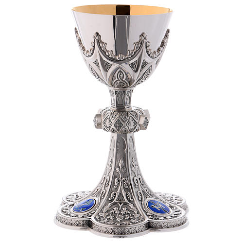 Chalice, paten and ciborium for offertory Molina with Gothic decoration and medallions in 925 solid sterling silver 4