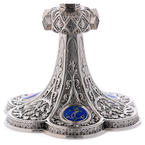 Chalice, paten and ciborium for offertory Molina with Gothic decoration and medallions in 925 solid sterling silver 9