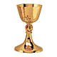 Chalice, paten and ciborium in contemporary style with fish in golden brass s1