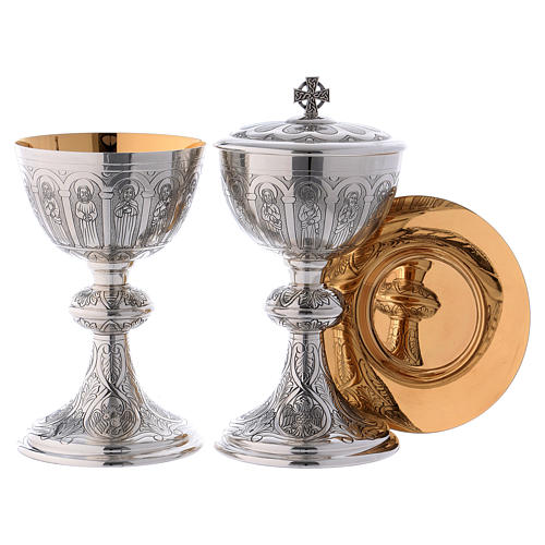 Chalice, paten and ciborium Molina with apostles and evangelists in 925 solid sterling silver 1