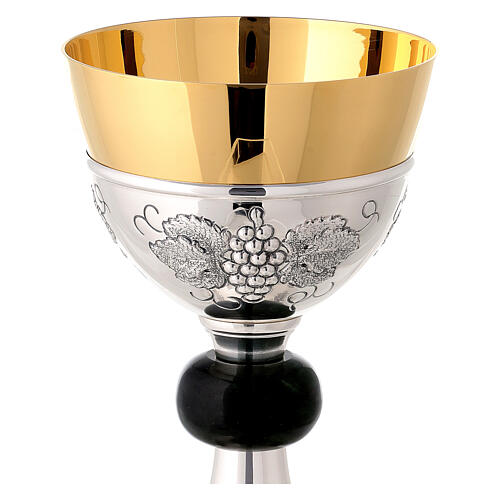 Sterling silver chalice, paten, ciborium and bowl paten with grapes and green agate Molina 3