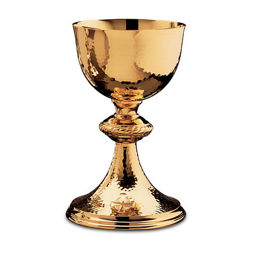 Sterling silver chalice, paten and ciborium with embossed node gold-plated Molina 1