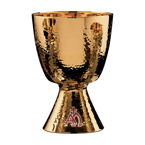 Chalice, paten and ciborium Molina contemporary style Alpha Omega in golden 925 solid sterling silver 1