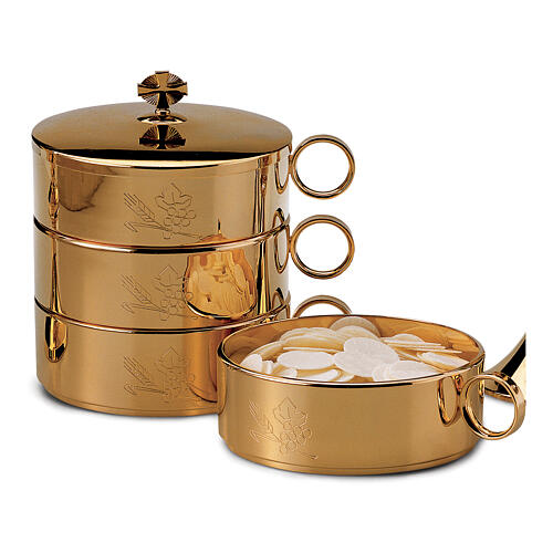 Molina ciborium with grapes and ears of wheat in shiny golden brass 4