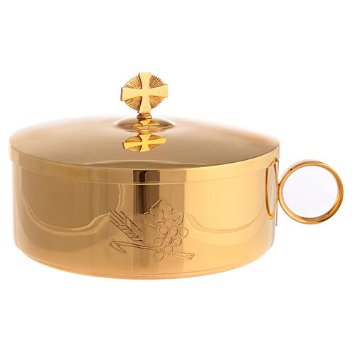 Molina ciborium in shiny golden brass with grapes and ears of wheat 5