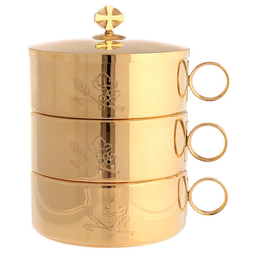 Grapes and wheat stacking ciboria in shiny gold-plated brass, Molina 1