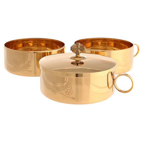 Grapes and wheat stacking ciboria in shiny gold-plated brass, Molina 4