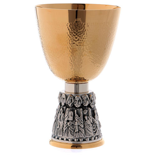 Chalice and paten Molina with twelve apostles in two tone brass 3