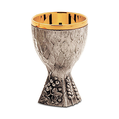 Molina chalice with grapes and vine leaves design in relief in silver brass 2