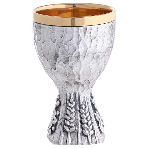 Molina chalice with grapes and vine leaves design in relief in silver brass 2