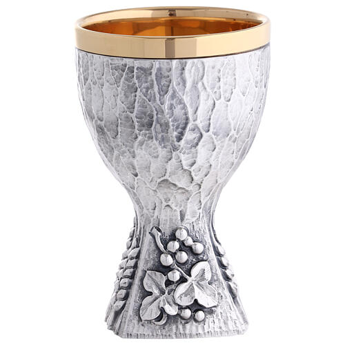 Calice Molina rilievo uva e foglie vite ottone argentato 3