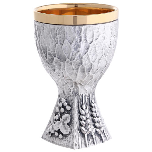 Calice Molina rilievo uva e foglie vite ottone argentato 4