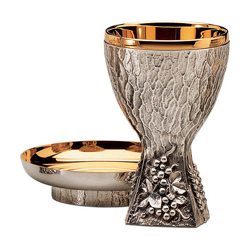 Chalice and paten Molina with grapes and vine leaves design in silver brass 1