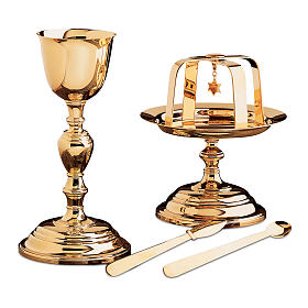 Classical Molina Byzantin chalice and paten, gold-plated brass