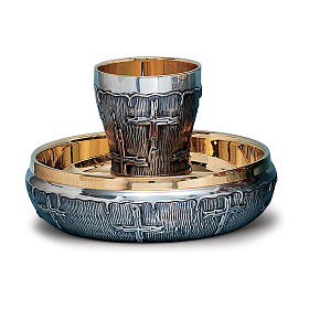 Servicio Comunión Cruz repujado a mano latón plateado