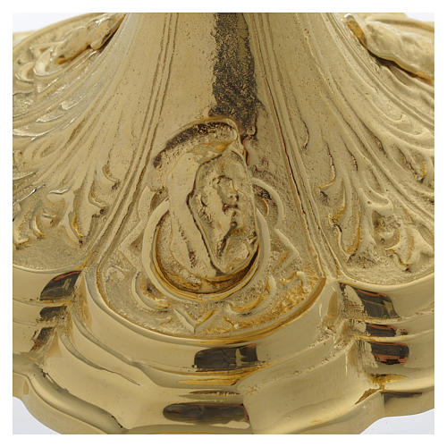 Ciborium with faces of Joseph, Mary and Jesus and leaves design in golden brass 5