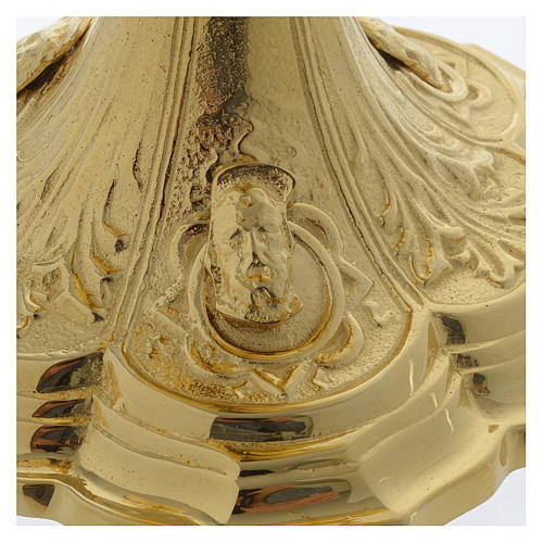 Ciborium with faces of Joseph, Mary and Jesus and leaves design in golden brass 6