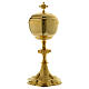 Ciborium with faces of Joseph, Mary and Jesus and leaves design in golden brass s1