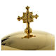 Ciborium with faces of Joseph, Mary and Jesus and leaves design in golden brass s8