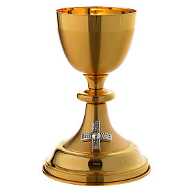 Chalice and ciborium with silver cross in golden brass