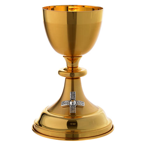 Chalice and ciborium with silver cross in golden brass 2
