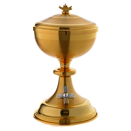 Chalice and ciborium with silver cross in golden brass 3
