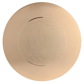 Paten with JHS incision golden and smooth 15 cm diameter